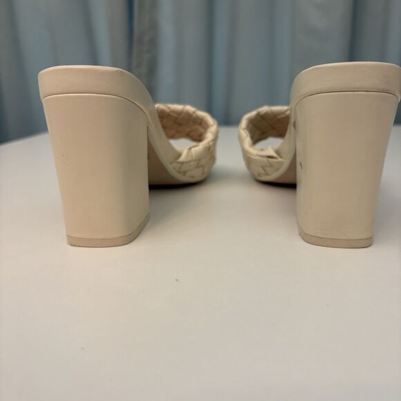 Womens Sandals Ivory Block Heel 9 M Slides Mia Minnar Laceless Chuncky - Picture 4 of 8